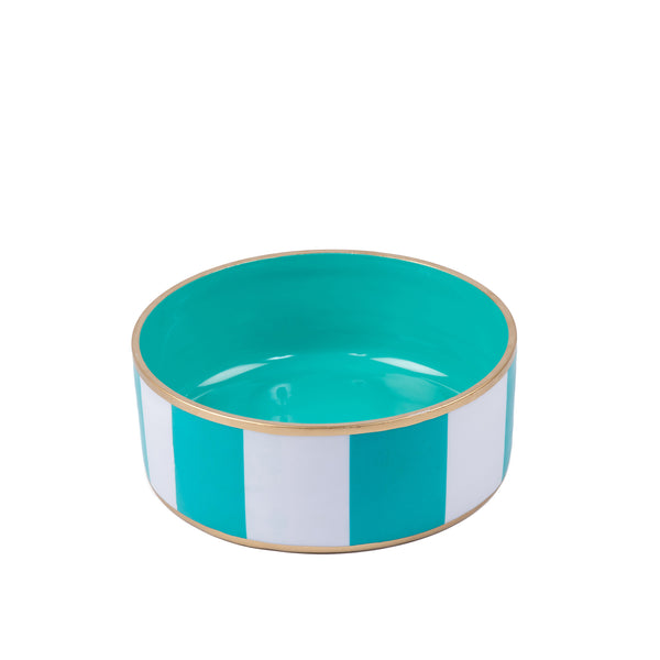 Block Stripe Enameled Pet Bowl - White & Turquoise