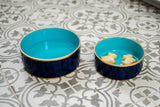 Block Stripe Enameled Pet Bowl - White & Turquoise