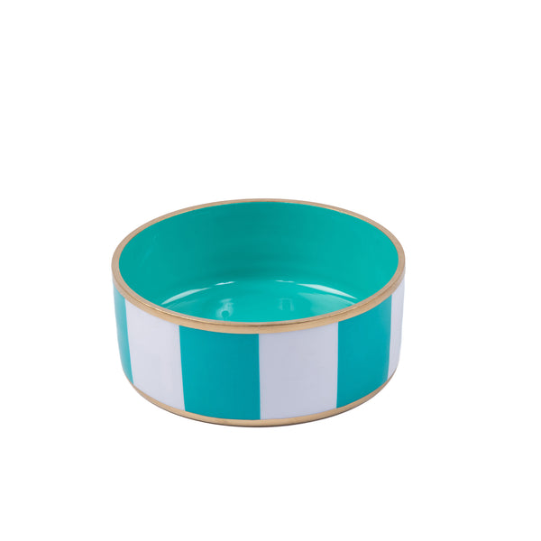 Block Stripe Enameled Pet Bowl - White & Turquoise