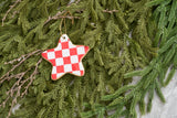 Checked Star Ornament - Red
