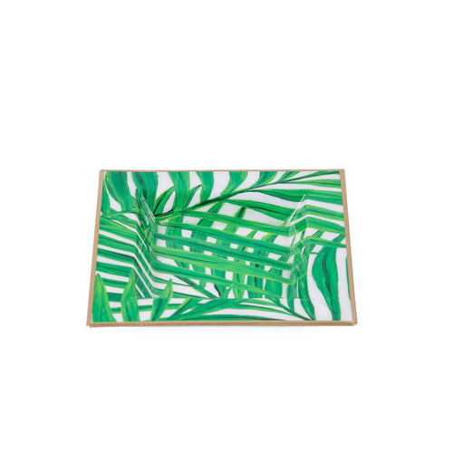 Palm Enameled Tori Trinket Tray - White & Green