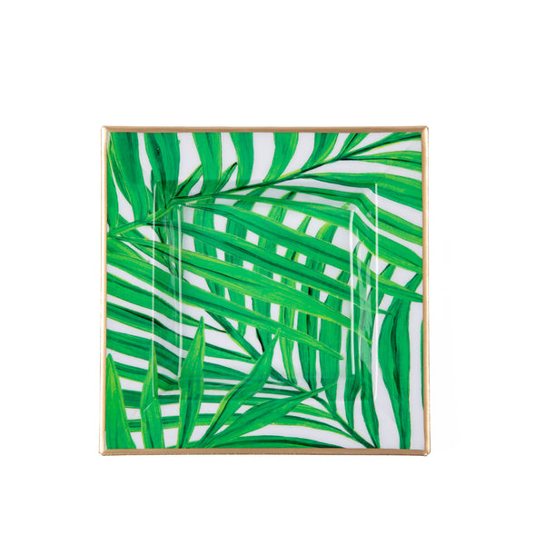 Palm Enameled Tori Trinket Tray - White & Green