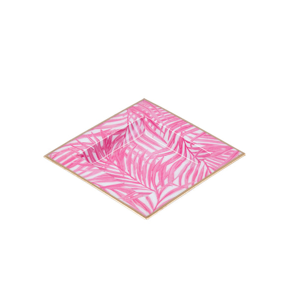 Palm Enameled Tori Trinket Tray - White & Pink