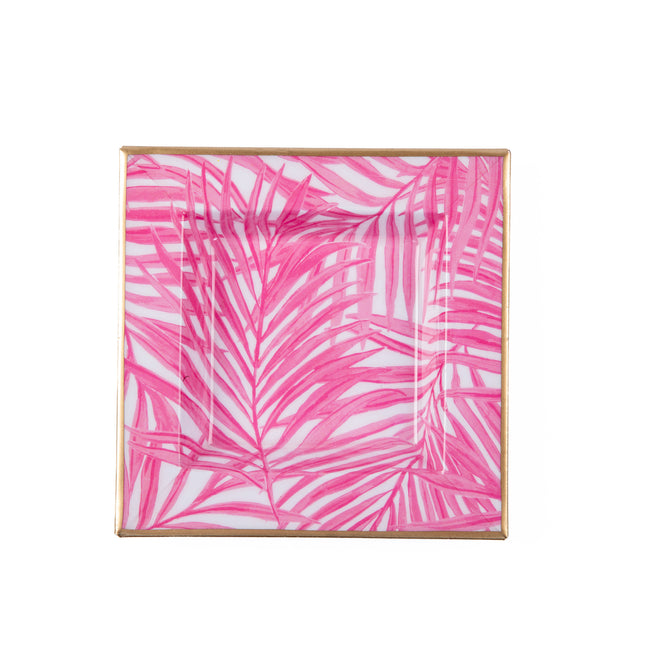 Palm Enameled Tori Trinket Tray - White & Pink