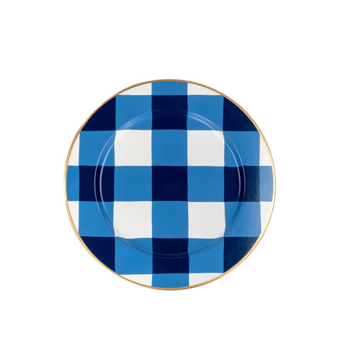 Buffalo Plaid Hand Painted Charger (4pk) White & Navy