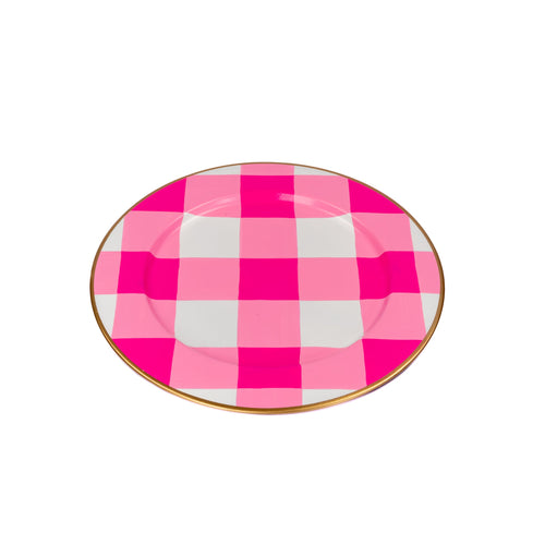 Buffalo Plaid Hand Painted Charger (4pk) White & Pink