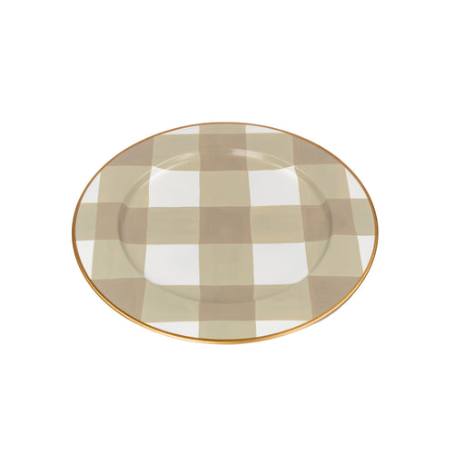 Buffalo Plaid Hand Painted Charger (4pk) White & Taupe