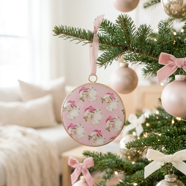 Jolly Santa Ornament (single) - Light Pink