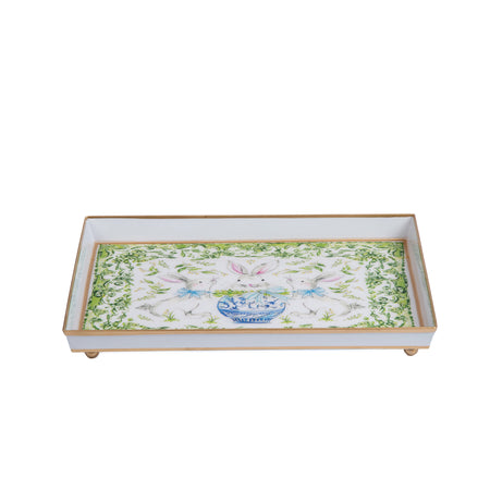 Gingham Enameled Oliver Tray 8x12 - Mariner