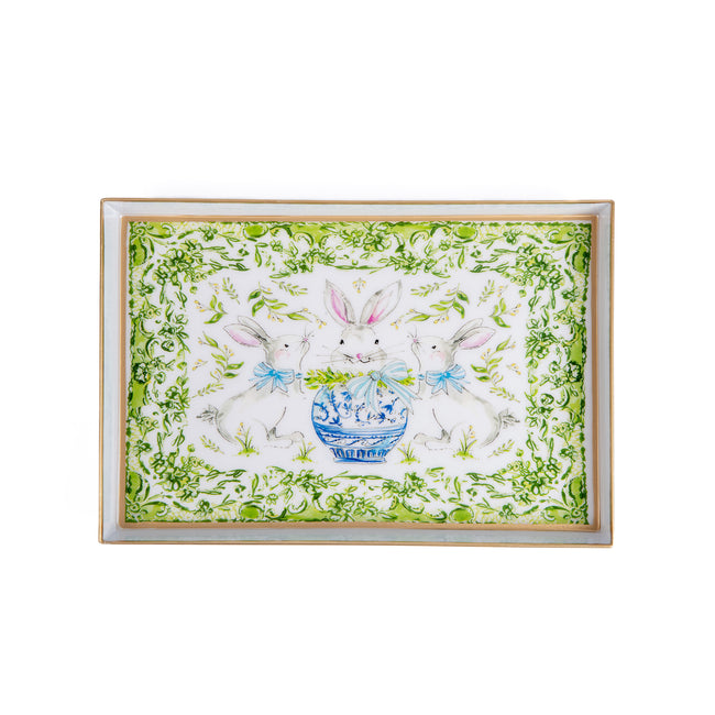 Bunny Trio Enameled Oliver Tray 8x12