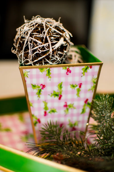 Holly Berry Enameled Square Cachepot Planter