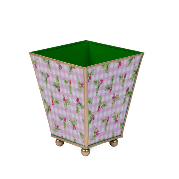 Holly Berry Enameled Square Cachepot Planter