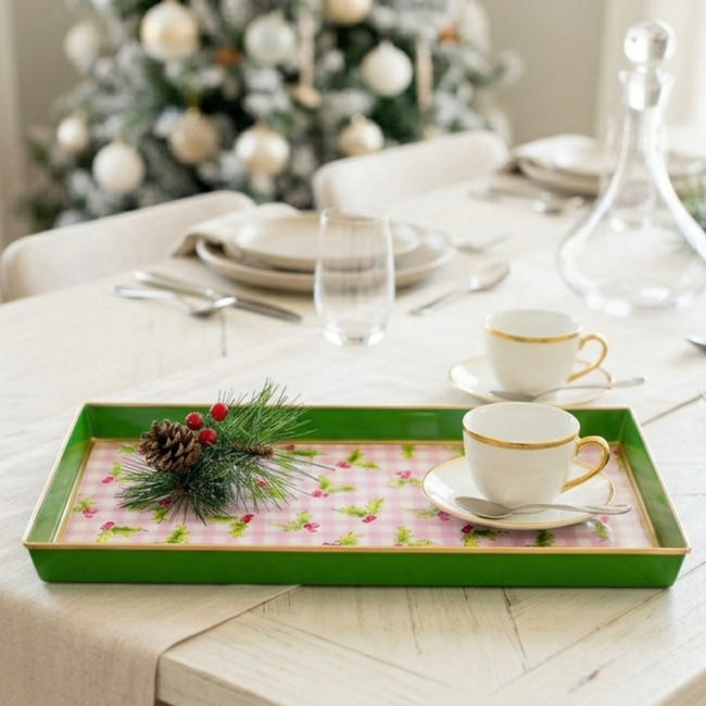 Holly Berry Enameled Oliver Tray 8x12