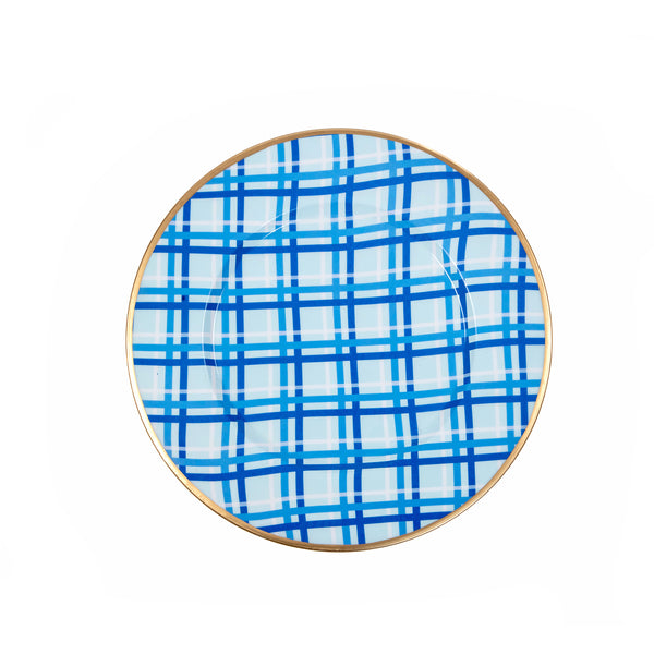 Preppy Plaid Enameled Charger (4pk) - Light Blue