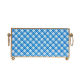 Preppy Plaid Enameled Rectangular Cachepot Planter 6x12 - Light Blue