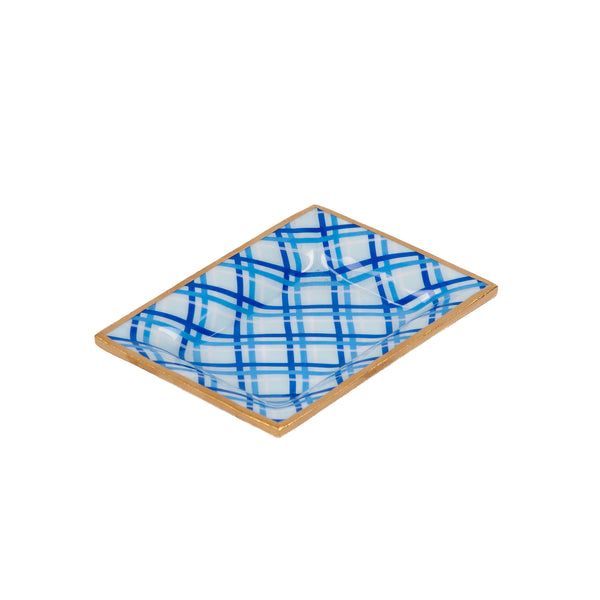 Preppy Plaid Enameled Landry Tray - Light Blue