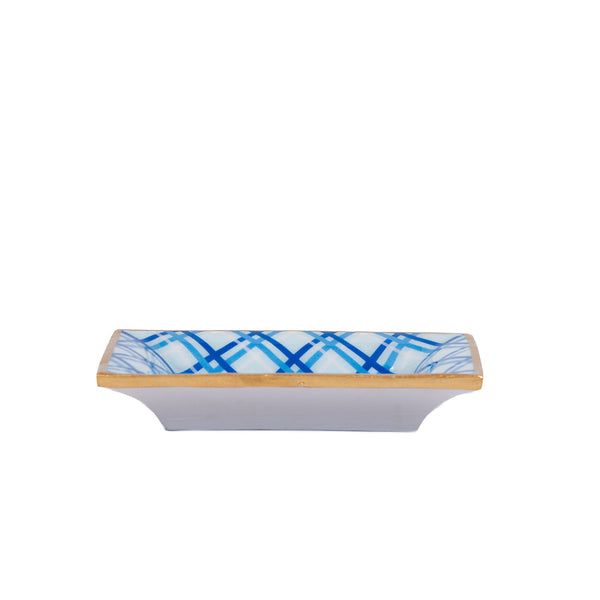 Preppy Plaid Enameled Landry Tray - Light Blue