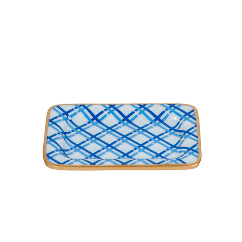 Preppy Plaid Enameled Laney Tray - Light Blue