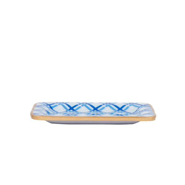 Preppy Plaid Enameled Laney Tray - Light Blue