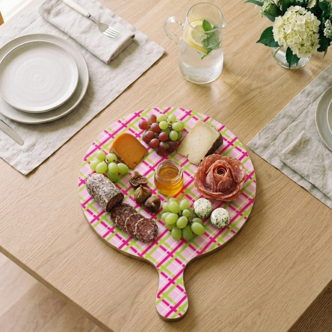 Preppy Plaid Charcuterie Board - Large - Pink