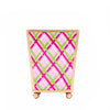 Preppy Plaid Enameled Square Cachepot Planter - Pink