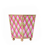 Preppy Plaid Enameled Square Cachepot Planter - Pink