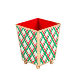 Preppy Plaid Enameled Square Cachepot Planter - Red