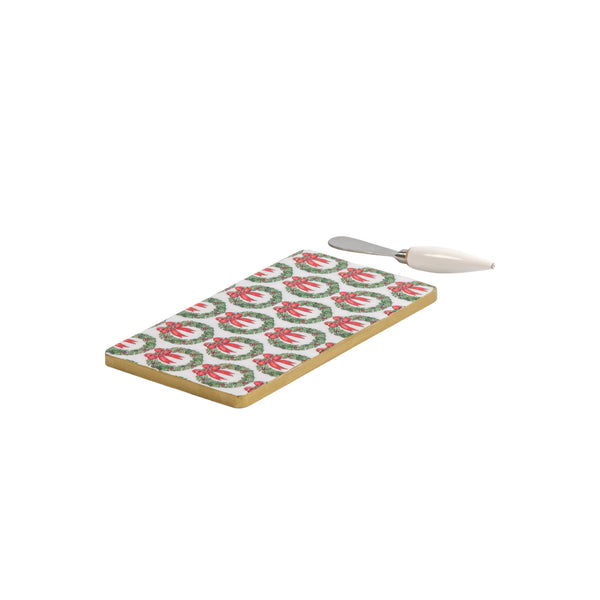 Holly Wreath Bow Amelia Cutting Board Set