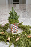 Holly Wreath Bow Enameled Square Cachepot Planter