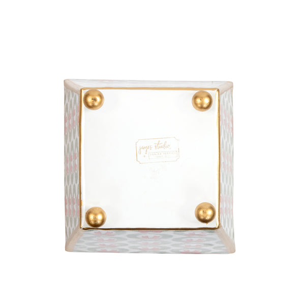 Holly Wreath Bow Enameled Square Cachepot Planter