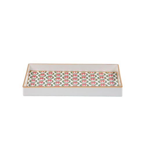 Holly Wreath Bow Enameled Rectangular Tray 10x15