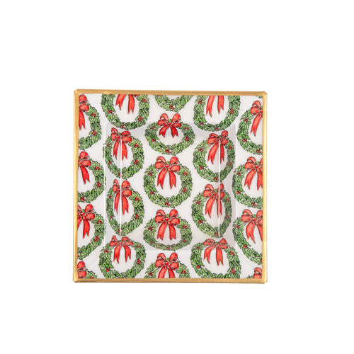 Holly Wreath Bow Enameled Tori Trinket Tray