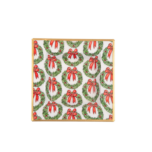 Holly Wreath Bow Enameled Tori Trinket Tray