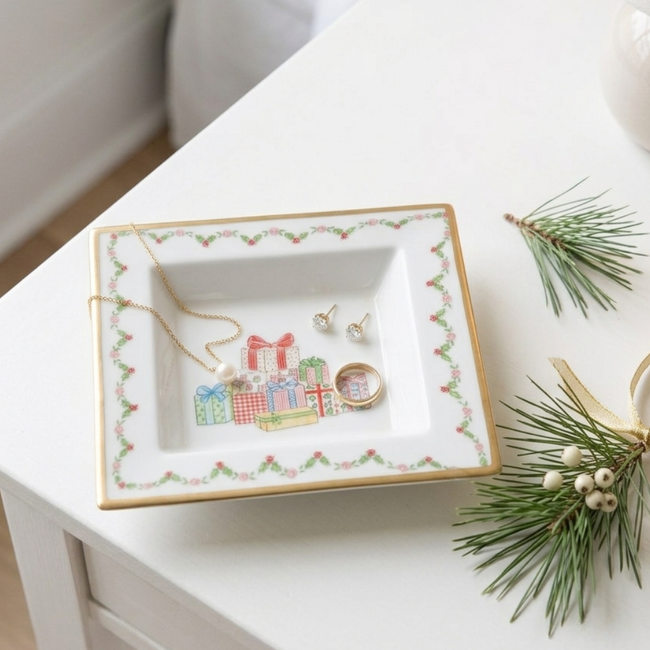 Christmas Gift Stack Enameled Tori Trinket Tray