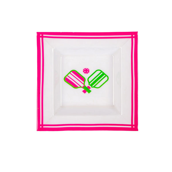 Pickleballs Enameled Tori Trinket Tray - White & Pink