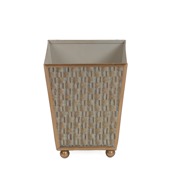 Woven Enameled Square Cachepot Planter - Beige