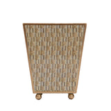 Woven Enameled Square Cachepot Planter - Beige