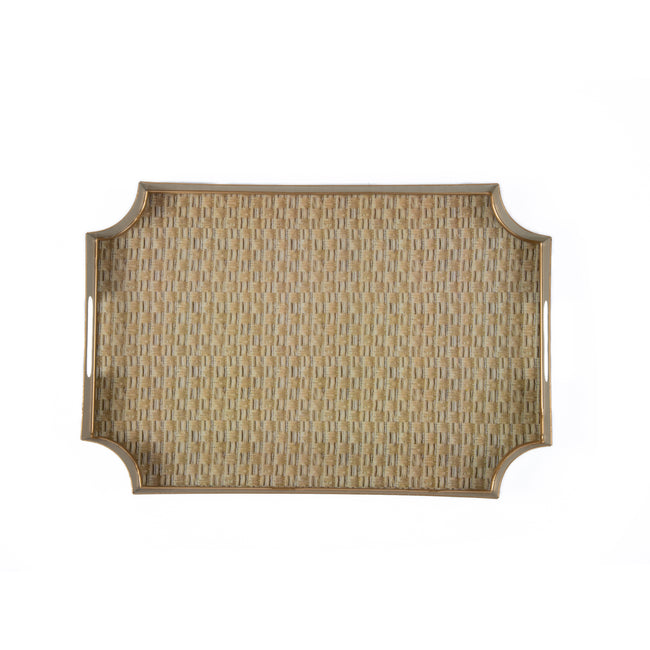 Woven Enameled Jaye Tray - Beige