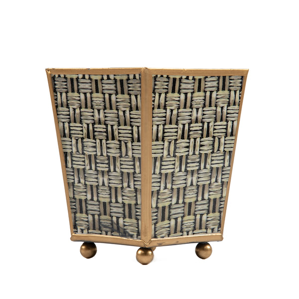 Woven Enameled Square Cachepot Planter - Grey