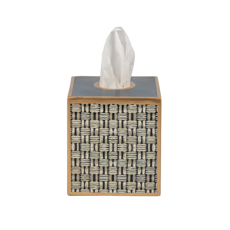 Kyoto Pagoda Enameled Square Wastebasket - White & Blue