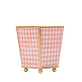 Gingham Enameled Square Cachepot Planter - Coral