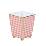 Gingham Enameled Square Cachepot Planter - Coral