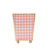 Gingham Enameled Square Cachepot Planter - Coral