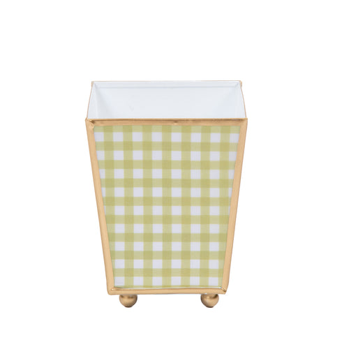 Gingham Enameled Square Cachepot Planter - Hearts of Palm