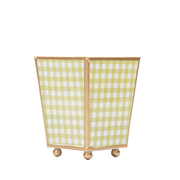 Gingham Enameled Square Cachepot Planter - Hearts of Palm