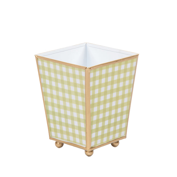 Gingham Enameled Square Cachepot Planter - Hearts of Palm