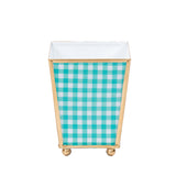 Gingham Enameled Square Cachepot Planter - Mariner