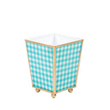 Gingham Enameled Square Cachepot Planter - Mariner