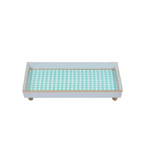 Gingham Enameled Oliver Tray 8x12 - Mariner