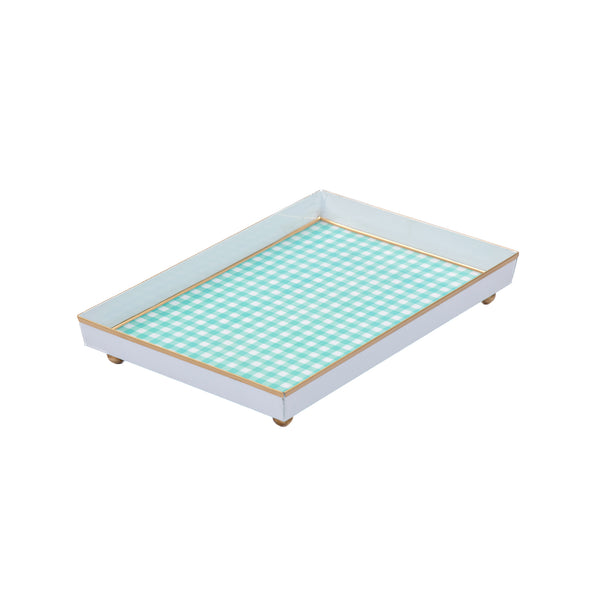 Gingham Enameled Oliver Tray 8x12 - Mariner